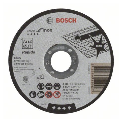 Disco de Corte Reto para Inox 4.1/2x7/8x1/25 - 26086.005.45 - Bosch Disco Corte Ret/inox 4 1/2x7/8x1
