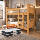 Ver imagem 2 de Beliche Reforçada 100% MDF com 2 Colchões D20 Solteiro 188x88x12cm com Grade e Escada - Naturale