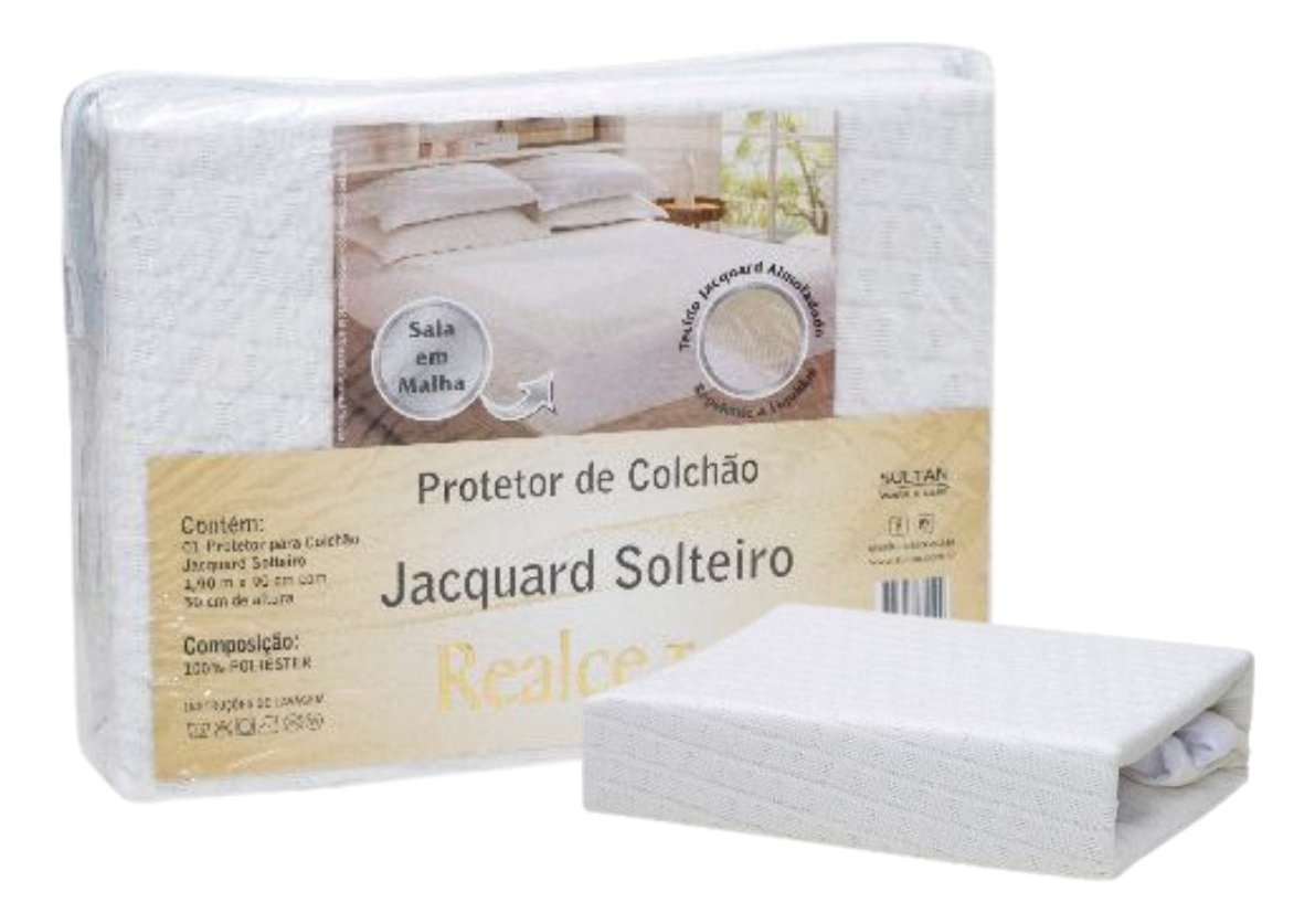 Protetor de Colchão Jacquard Solteiro 190x90x30 Cm Branco Sultan Liso