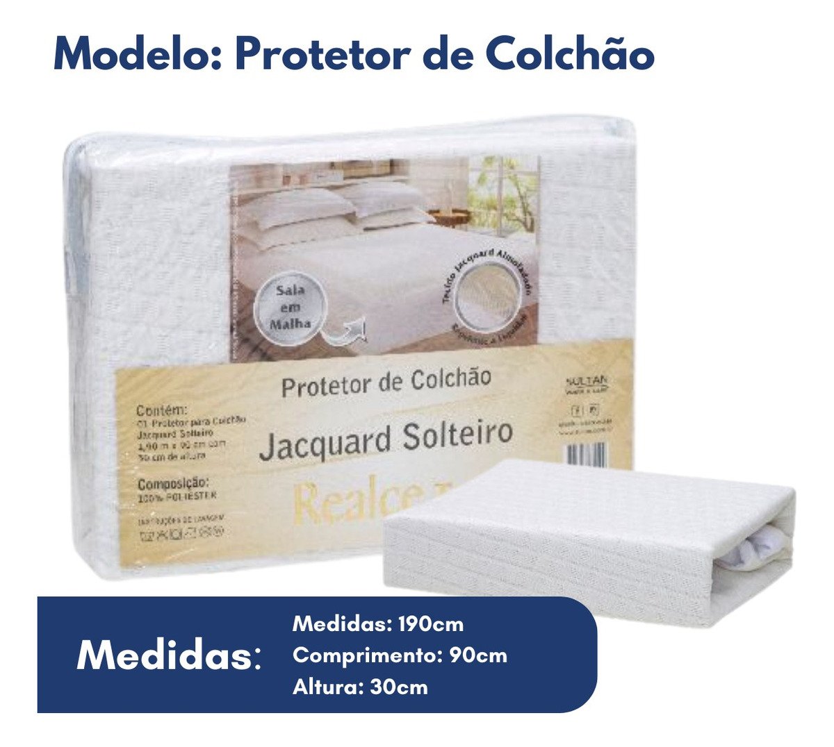 Protetor de Colchão Jacquard Solteiro 190x90x30 Cm Branco Sultan Liso - 4