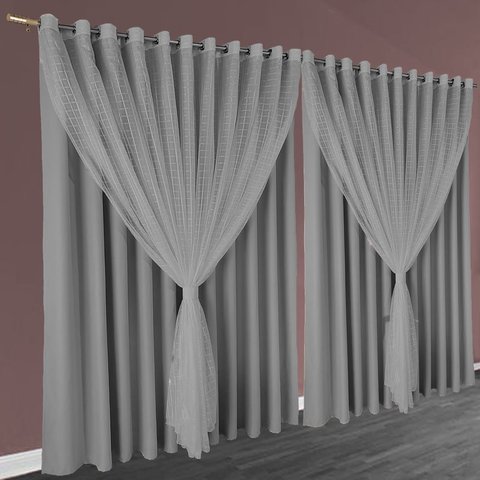 cortina blackout corta luz 8,00 x 2,40 ilhos Miami cinza