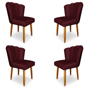 Kit 4 Cadeiras de Jantar Pétala Estofada Pés Palito Veludo Bordô - Montanaris Decor