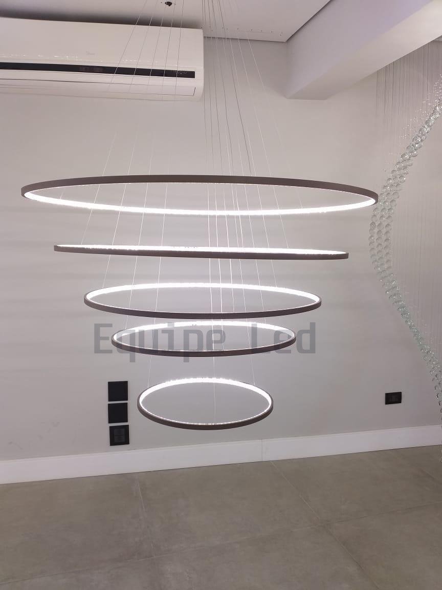 Lustre 5 Aneis 120cm Pendente Moderno Arcos para Pé Direito Duplo Linha Premium - 3