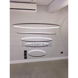 Lustre 5 Aneis 120cm Pendente Moderno Arcos para Pé Direito Duplo Linha Premium - 3