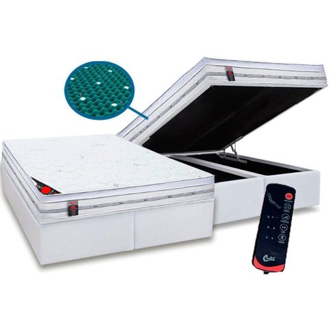 Cama Box Baú Crc Queen +Colchão Molas Pocket c/Massagem Niponpedic Castor -