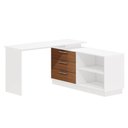 Ver imagem 1 de Mesa Escrivaninha com Cômoda Rocher 3 Gavetas 2 Nichos Branco/freijó - Pnr Móveis