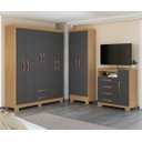 Ver imagem 1 de Kit Quarto Guarda Roupa 6 Portas 2 Gavetas, Comoda Sapateira e Armário Multiuso Carvalho Grafite