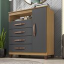 Ver imagem 3 de Kit Guarda Roupa 6p 2g C/ Cômoda Sapateira 1p 4g e Armário Multiuso 2p Carvalho Grafite Clique Chiqu