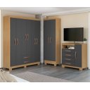 Ver imagem 1 de Kit Quarto Guarda Roupa 6 Portas 2 Gavetas, Comoda Sapateira e Armário Multiuso Carvalho Grafite