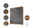 Ver imagem 2 de Kit Quarto Guarda Roupa 6 Portas 2 Gavetas, Comoda Sapateira e Armário Multiuso Carvalho Grafite
