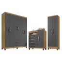 Ver imagem 1 de Kit Guarda Roupa 6p 2g C/ Cômoda Sapateira 1p 4g e Armário Multiuso 2p Carvalho Grafite Clique Chiqu