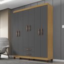 Ver imagem 2 de Kit Guarda Roupa 6p 2g C/ Cômoda Sapateira 1p 4g e Armário Multiuso 2p Carvalho Grafite Clique Chiqu