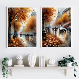 Kit 2 Quadros Artísticos Cidades Europa 33x24cm - com Vidro:madeira Preta - 2