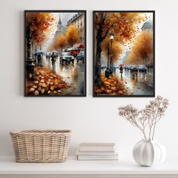 Kit 2 Quadros Artísticos Cidades Europa 33x24cm - com Vidro:madeira Preta - 1