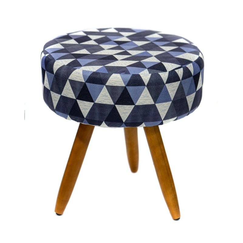 Puff Banqueta Retro Pés Castanho Palito Várias Estampas:triangulo Azul
