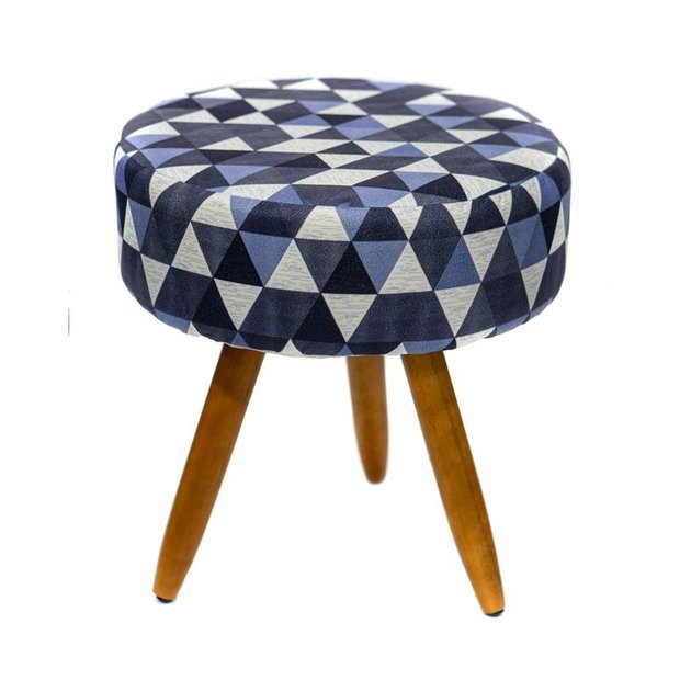 Ver imagem 1 de Puff Banqueta Retro Pés Castanho Palito Várias Estampas:triangulo Azul