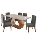 Ver imagem 2 de Conjunto Sala de Jantar 6 Lugares Retangular Tampo de Vidro e MDF Desire Cinza/Mel/Off White