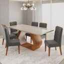 Ver imagem 1 de Conjunto Sala de Jantar 6 Lugares Retangular Tampo de Vidro e MDF Desire Cinza/Mel/Off White