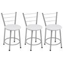 Ver imagem 1 de Kit 3 Banquetas Baixas Prata com Encosto Assento Branco