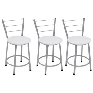 Kit 3 Banquetas Baixas Prata com Encosto Assento Branco