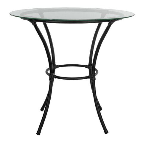 Mesa para Área Externa Redonda Happy Hour de Aço e Fibra Sintética e Vidro 80 cm Acesse Móveis