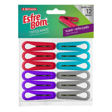 Kit 12 Prendedores para Roupas Esfrebom Maxxi - Super Reforçado