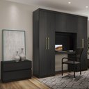 Ver imagem 1 de Guarda Roupa Solteiro 6 Portas 2 Gavetas Porto Preto com Escrivaninha