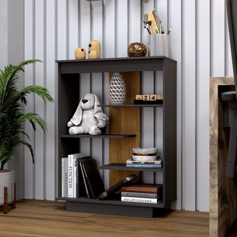 Aparador 72cm Multiuso 3 Prateleiras - Flex/Chumbo/Freijo