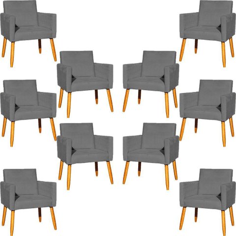 Kit 10 Poltronas Decorativa para Sala Nina Suede Cores Pé Palito 30cm Castanho - Cinza, Suede