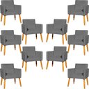 Ver imagem 1 de Kit 10 Poltronas Decorativa para Sala Nina Suede Cores Pé Palito 30cm Castanho - Cinza, Suede