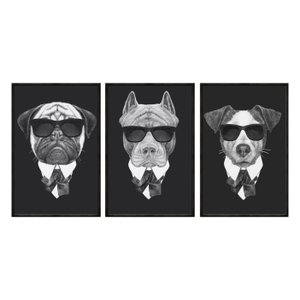 Kit 3 Quadros Decorativos 60x80cm Vidro Caes Mafiosos Anm001