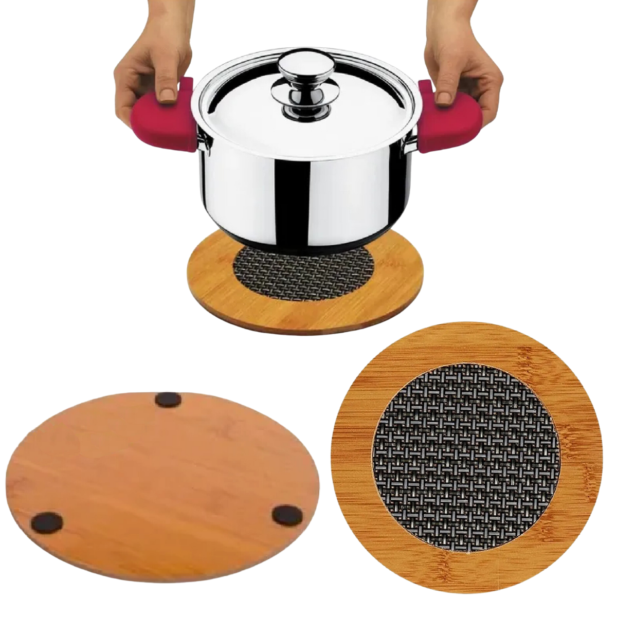 Descanso de Panela Estilo Bambu Interponte 16,5x16,5cm 5un Formato:redondo - 5