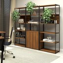 Ver imagem 3 de Conjunto Escritório Industrial Metal Madeira F5 Office Cor:nogal com Preto