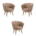 Ver imagem 1 de Kit 3 Poltronas Pétala Veludo Bege Pés Palito - Kimi Design
