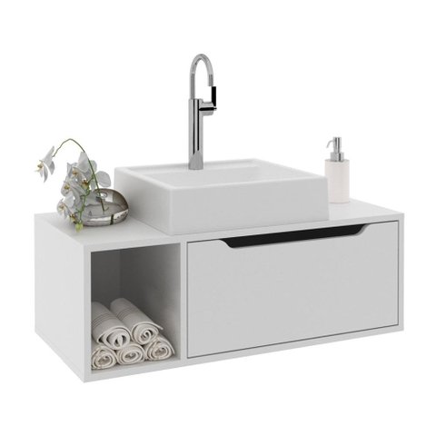 Gabinete Banheiro 80cm com 1 Porta e Nicho Multimóveis CR10122 Branco