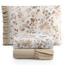 Ver imagem 1 de Jogo Cama Lençol Fiore Solteiro Estampado 180 Fios 100% Algodão com Babadinho 3 Peças Bege Floral