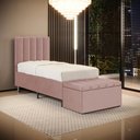 Ver imagem 1 de Cabeceira Nashira e Calçadeira Baú Navi 90 para Cama de Solteiro N-031 Veludo Rosê Claro Aradecor