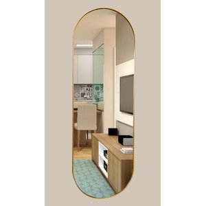 Espelho Oval com Moldura em Metal Mobília Express Médio Preto