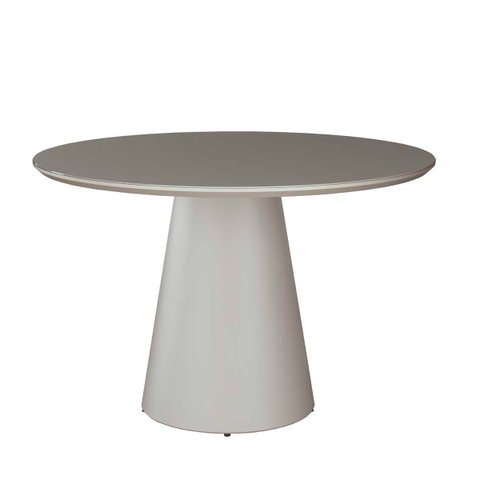 Mesa de Jantar Redonda para 4 Lugares 120cm Liz Base Cone Tampo Vidro Off White Ccs