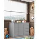 Ver imagem 2 de Cômoda Sapateira 4 Gavetas 2 Portas com Cabideiro Infantil Pérola Cinza - Phoenix Baby