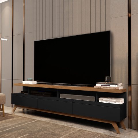 Rack para TV Até 70 Polegadas Vivare Wood 3 Gavetas Black/Freijo - Giga Móveis