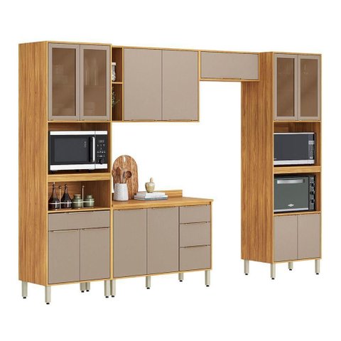 Conjunto de Cozinha Plena Modulado com 13 Portas e 4 Gavetas Cinamomo Touch/Nude Prime Tx