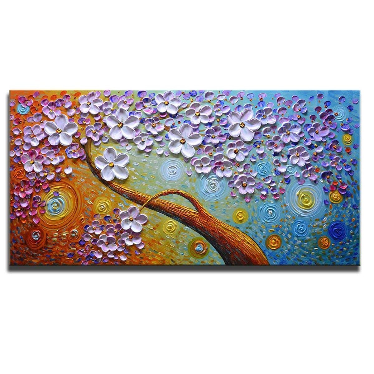 Quadro Pintura Tela colorida estrelado floral textura 5406: 100cm (A) x 200cm (L) - 2