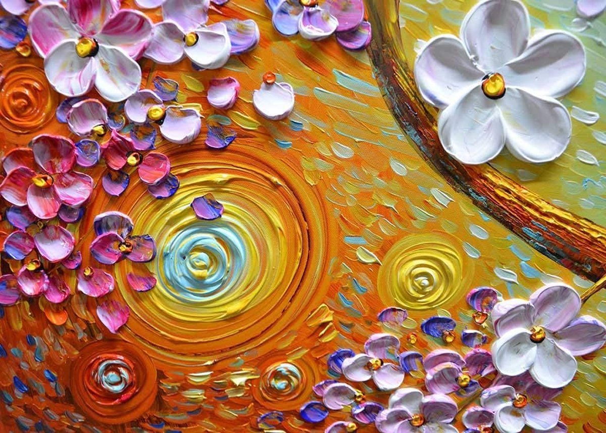 Quadro Pintura Tela colorida estrelado floral textura 5406: 100cm (A) x 200cm (L) - 5