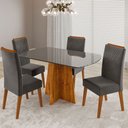 Ver imagem 1 de Mesa de Jantar 4 Lugares Lunara com Vidro Mel/grafite/cinza - Viero Móveis