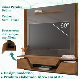Painel Bancada Suspenso TV 60 Polegadas 088165 Cinza Perola Cedro DCASA - 3