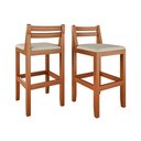 Ver imagem 3 de Kit 2 Banquetas Luxo Baixa Ibiza - Base em Madeira Maciça - Estofado em Linho