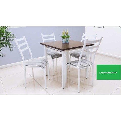 MESA DE JANTAR cozinha com 4 CADEIRAS Lisboa TAMPO MDF AÇO COR BRANCA moderna Ql. AÇo