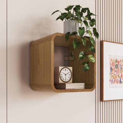 Prateleira Suspensa Nicho Simples Linha Curve 30cm Carvalho Xingu - Completa Móveis