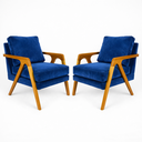 Ver imagem 2 de Kit 2 Poltronas Mona Luxo Madeira Maciça Veludo Azul para Sala de Estar Decorativa Moderna